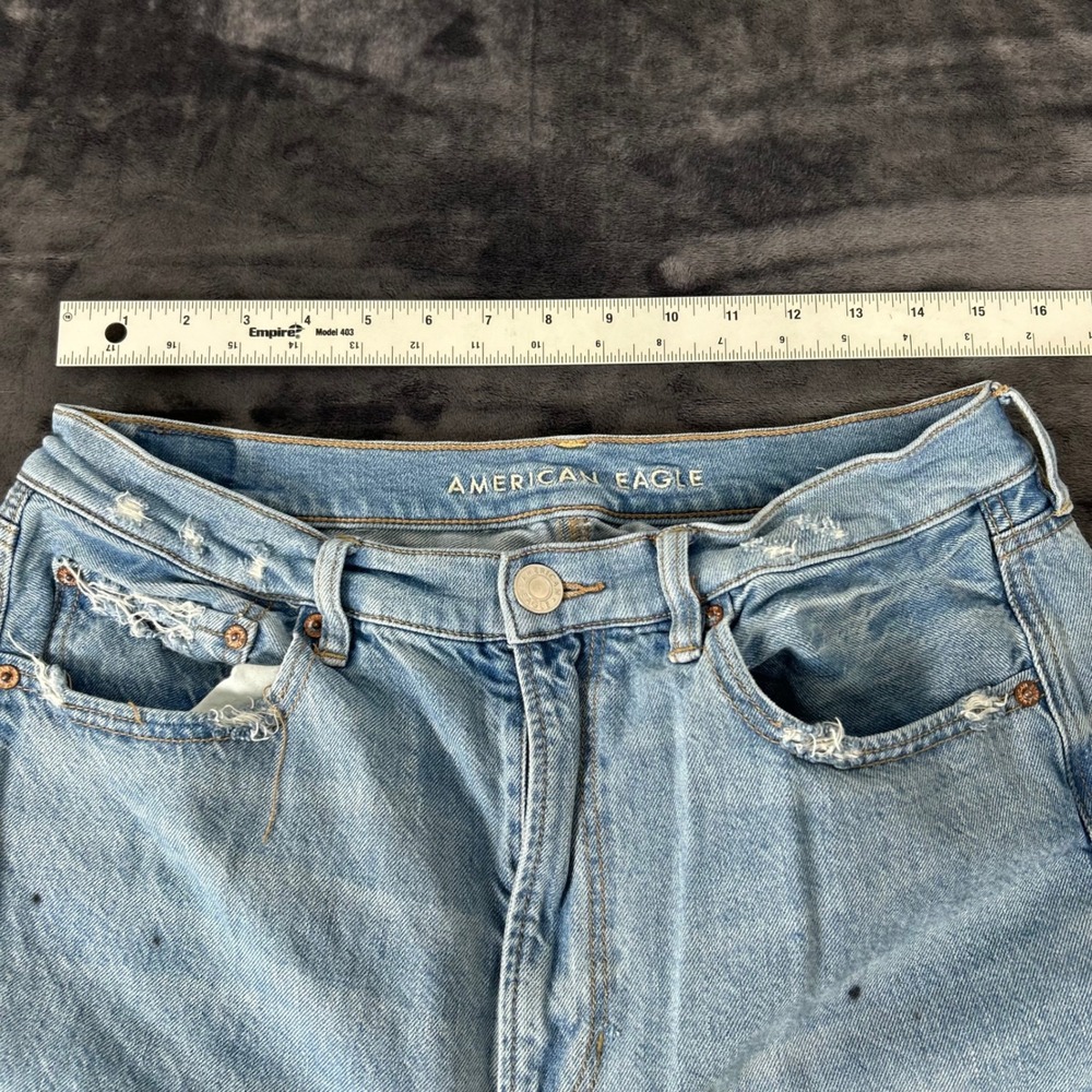 American Eagle Baggy Jeans Womens 14 Light Wash Distressed High Rise Denim - Picture 4 of 11